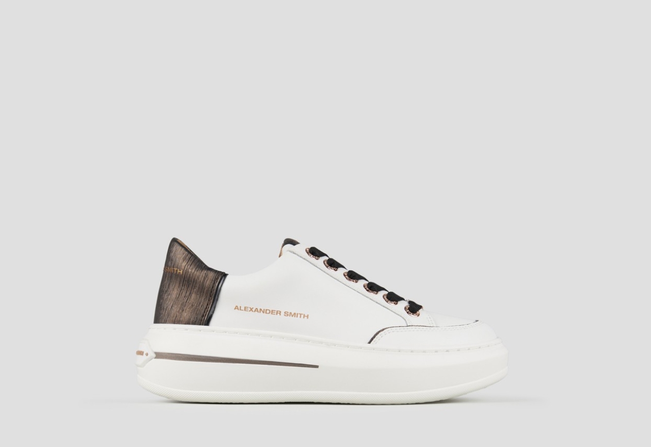 Sneakers Alexander Smith lancaster donna in pelle bianca e tallone in laminato rigato rame - 1