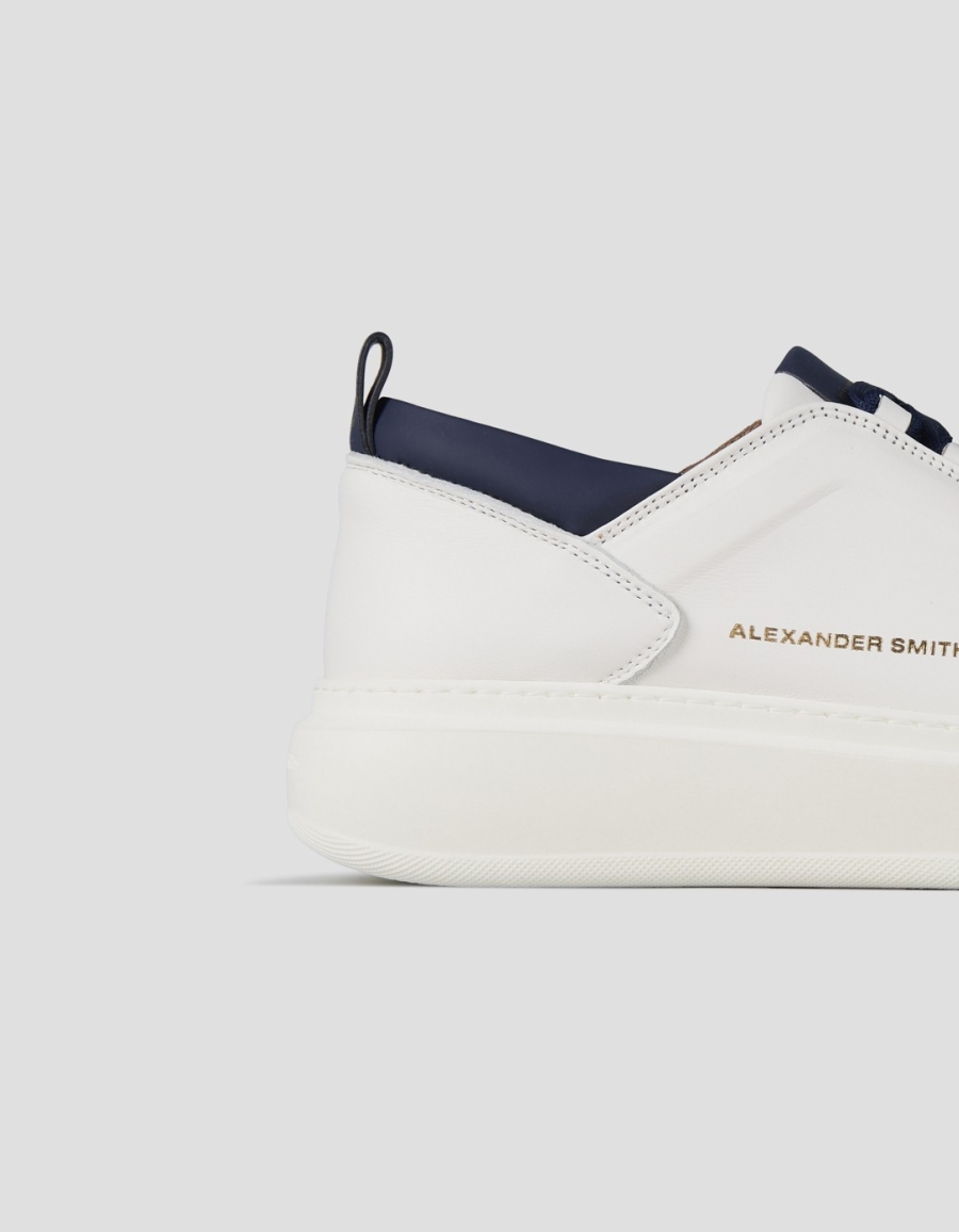 Sneakers Alexander Smith wembley uomo alta frequenza in morbida pelle bianca e dettagli blu - 2