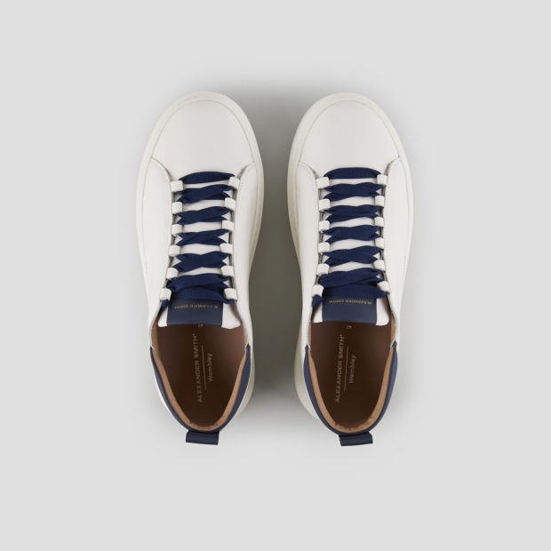 Sneakers Alexander Smith wembley uomo alta frequenza in morbida pelle bianca e dettagli blu - 5