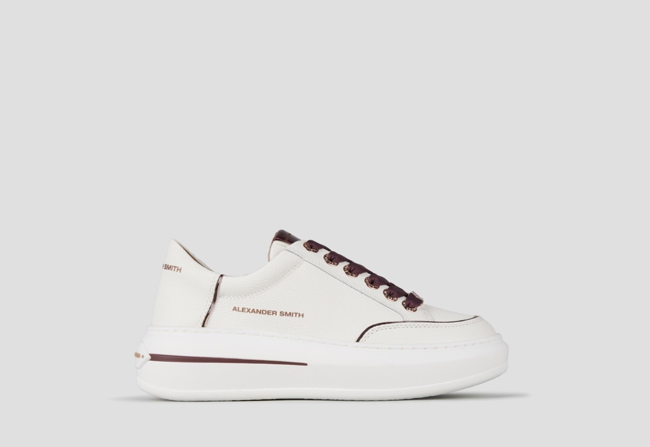 Sneakers Alexander Smith lancaster donna in pelle bottalata bianca e dettagli bordeaux - 1