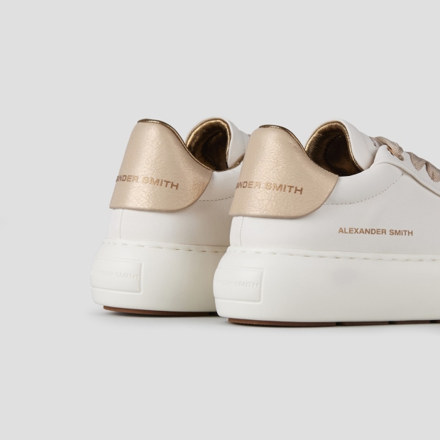 Sneakers Alexander Smith soho donna in morbida pelle bianca e tallone cracklè laminato oro - 4