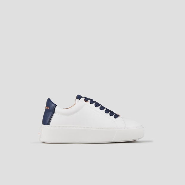 Sneakers Alexander Smith london alta donna in pelle liscia bianca e tallone in pelle palmellata blu - 1