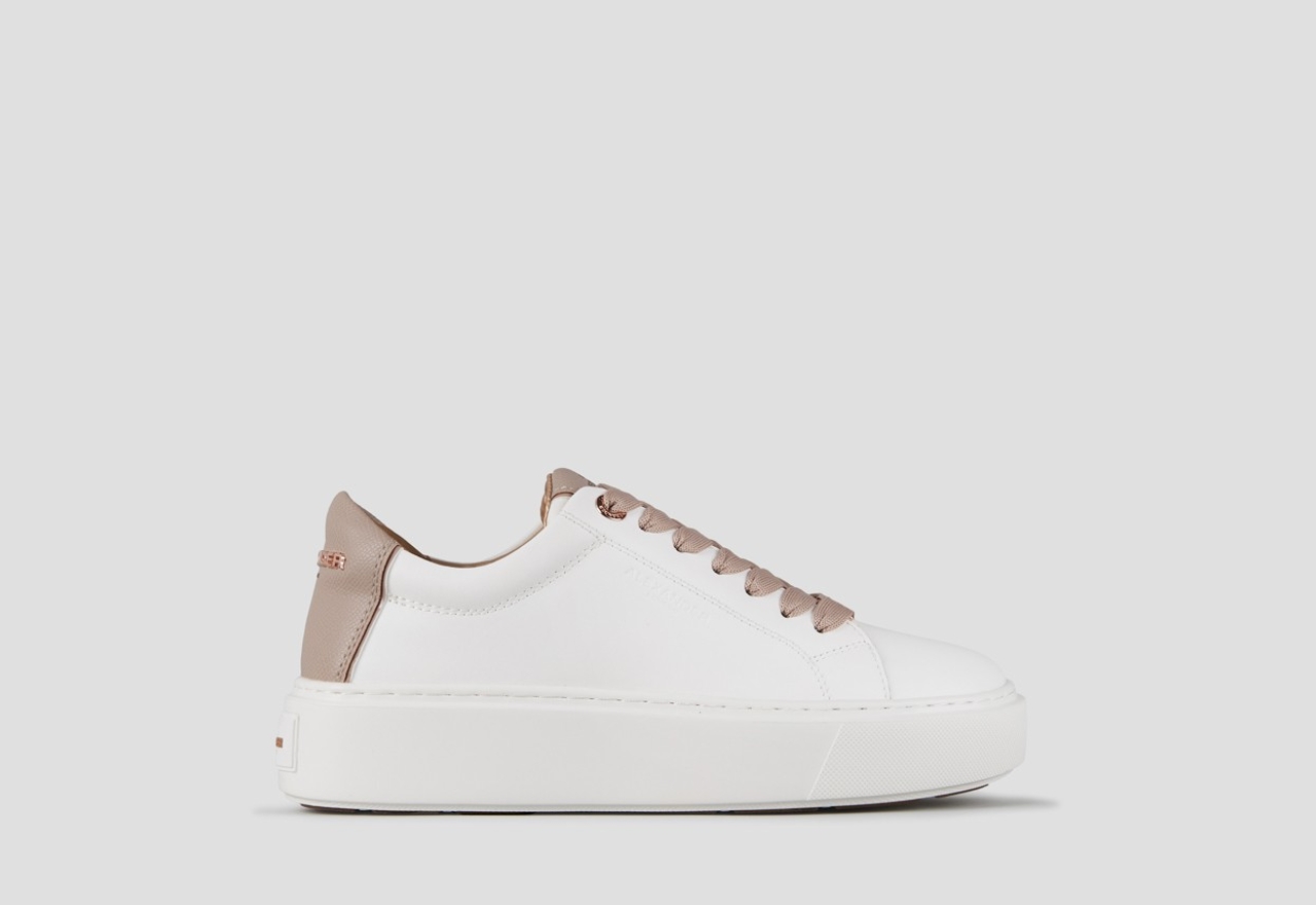 Sneakers Alexander Smith london alta donna in pelle liscia bianca e tallone in pelle palmellata beige - 1