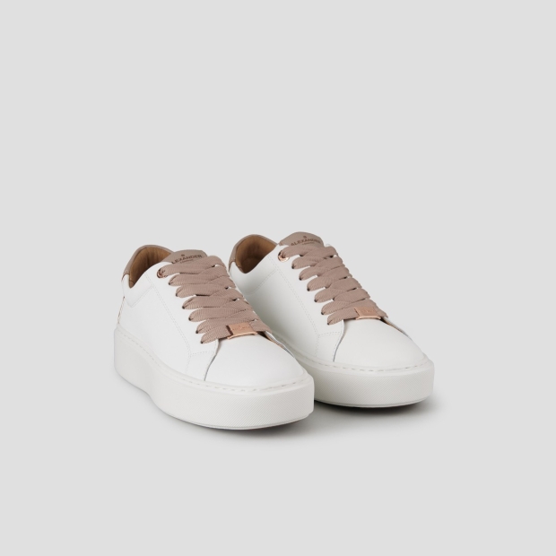 Sneakers Alexander Smith london alta donna in pelle liscia bianca e tallone in pelle palmellata beige - 3