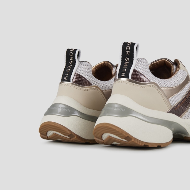 Sneakers Alexander Smith victoria donna in mesh argento e dettagli specchio con logo laterale marrone - 4