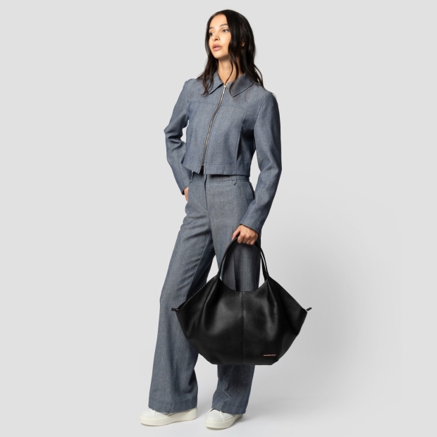 Sneakers Alexander Smith rachel large borsa a spalla in pelle bottalata nera - 7