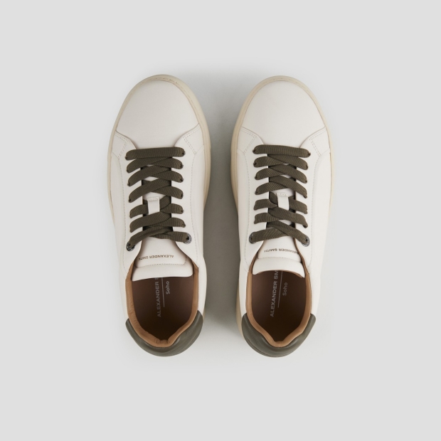 Sneakers Alexander Smith soho uomo in morbida pelle bianca con tallone e lacci verdi - 5