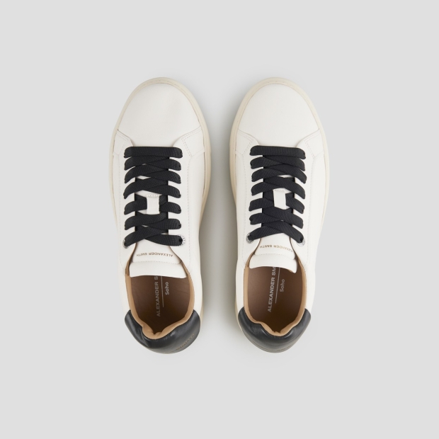 Sneakers Alexander Smith soho uomo in morbida pelle bianca con tallone e lacci neri - 5