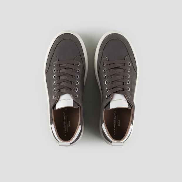 Sneakers Alexander Smith bond uomo in nabuk grigio scuro e dettagli in pelle bianca - 5