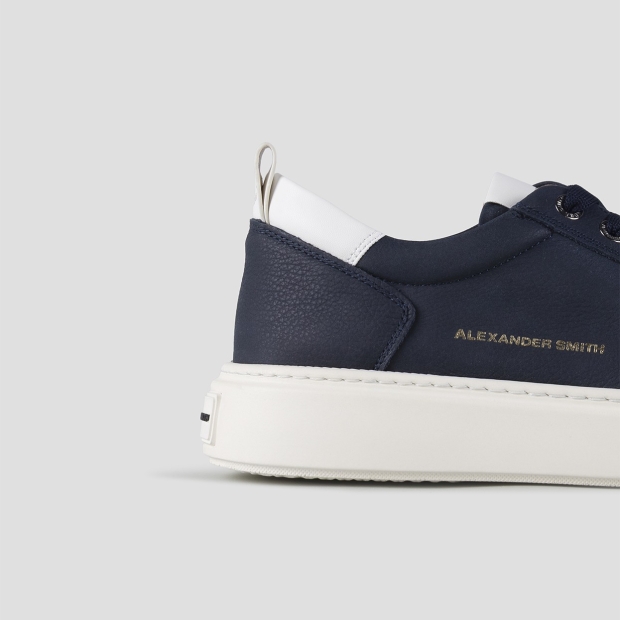 Sneakers Alexander Smith bond uomo in nabuk blu e dettagli in pelle bianca - 2