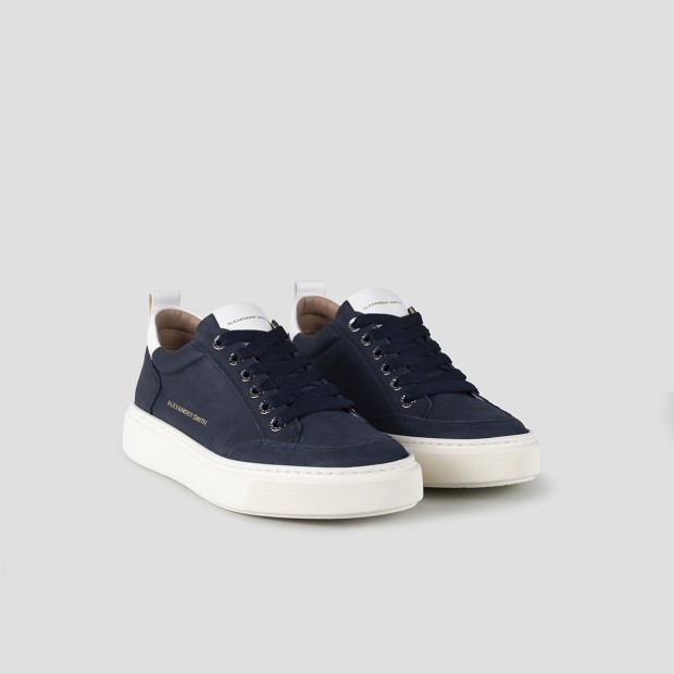 Sneakers Alexander Smith bond uomo in nabuk blu e dettagli in pelle bianca - 3