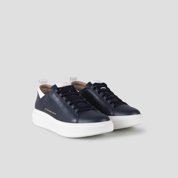 Sneakers Alexander Smith wembley uomo alta frequenza in morbida pelle blu e dettagli bianchi - 3