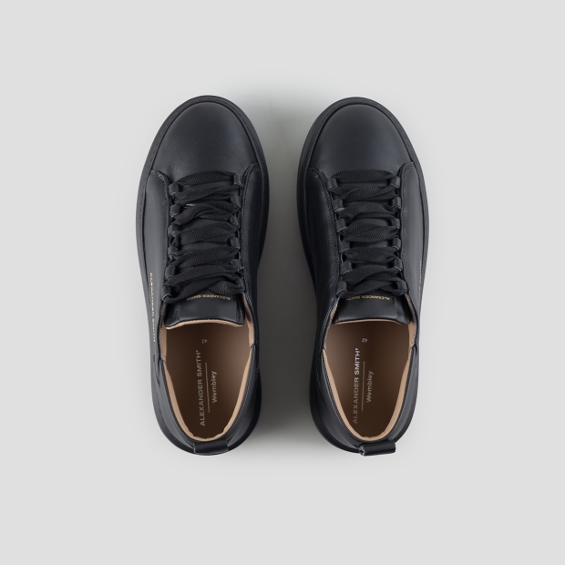 Sneakers Alexander Smith wembley uomo alta frequenza in morbida pelle nera e suola nera - 5