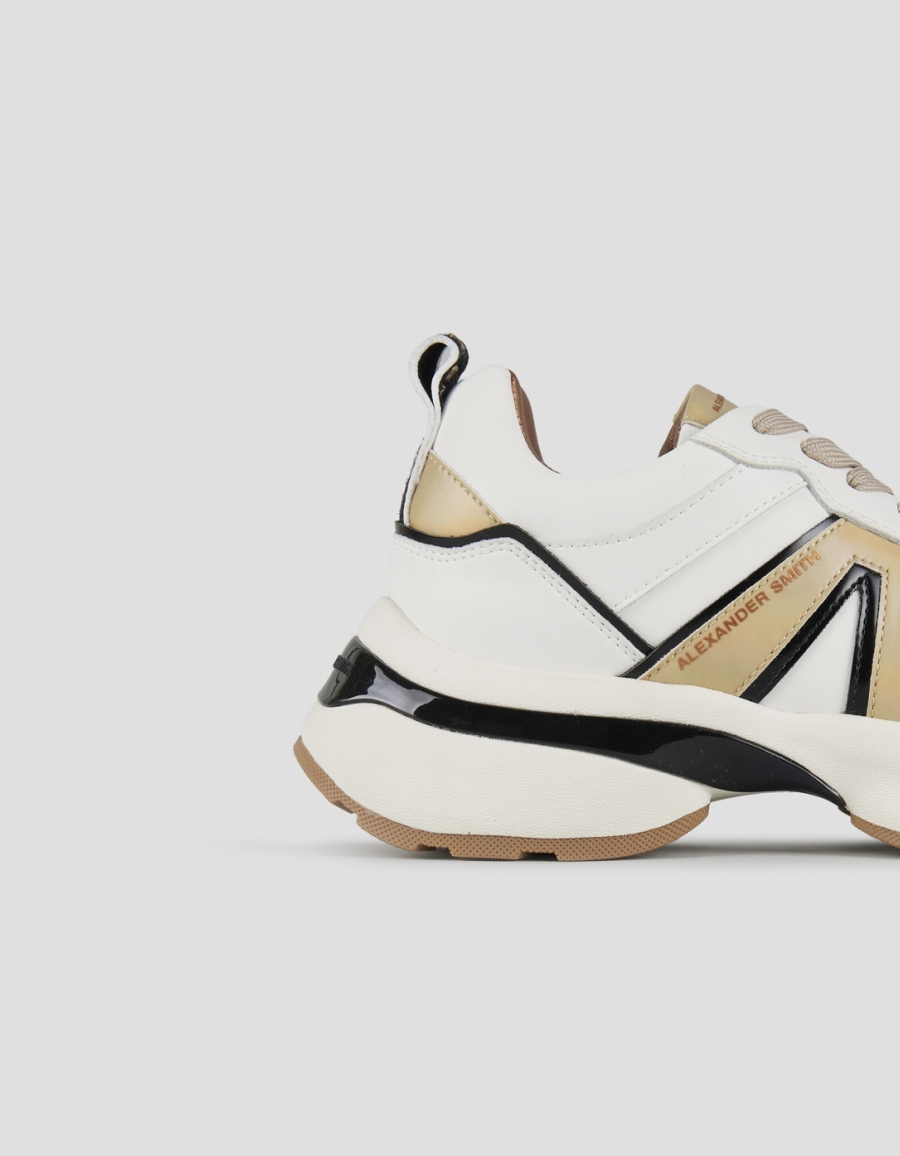 Sneakers Alexander Smith victoria donna in pelle bianca con logo laterale e dettagli oro - 2