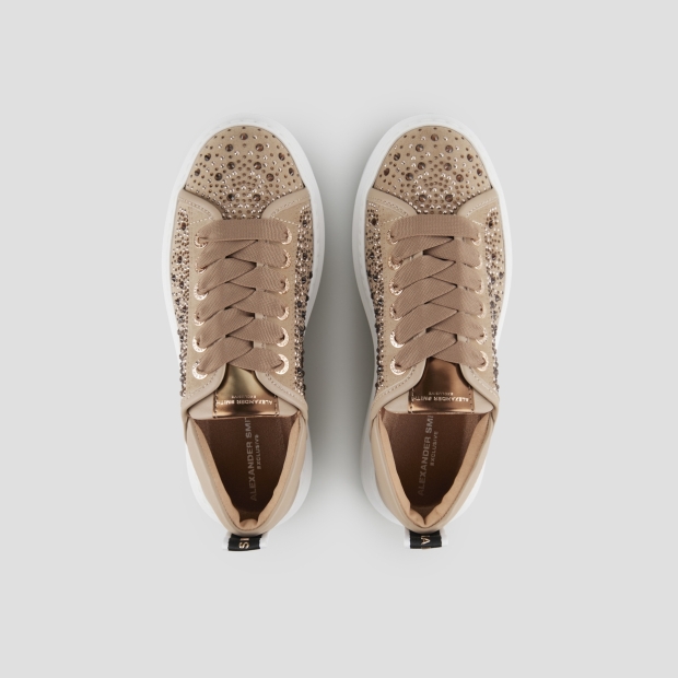 Sneakers Alexander Smith wembley donna in pelle marrone chiaro e full strass - 5