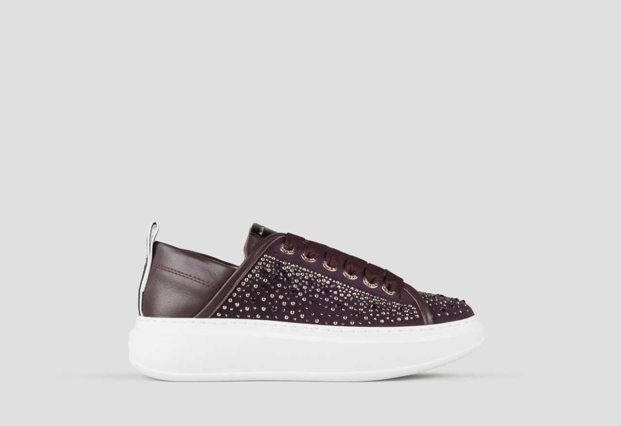 Sneakers Alexander Smith wembley donna in pelle bordeaux e full strass - 1