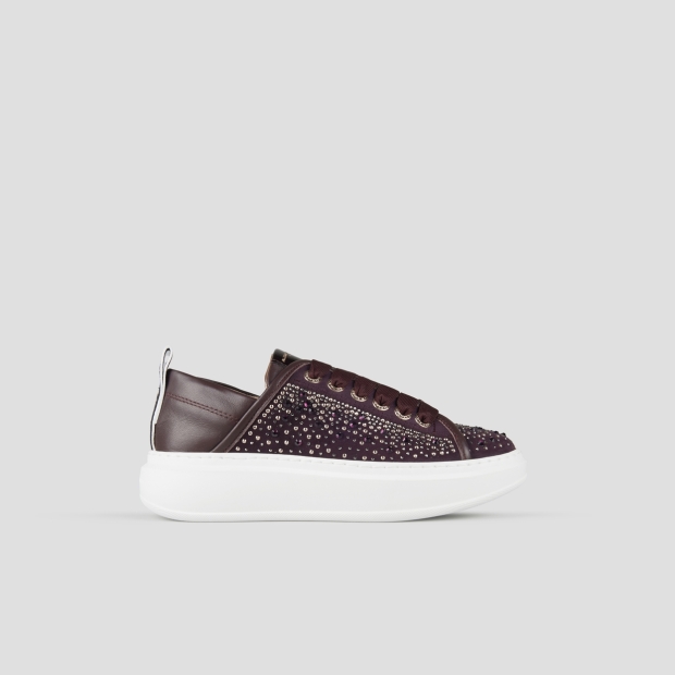 Sneakers Alexander Smith wembley donna in pelle bordeaux e full strass - 1