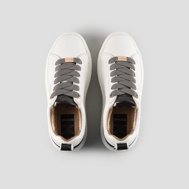 Sneakers Alexander Smith stone donna in bianco e tallone in laminato leopardato grigio - 5