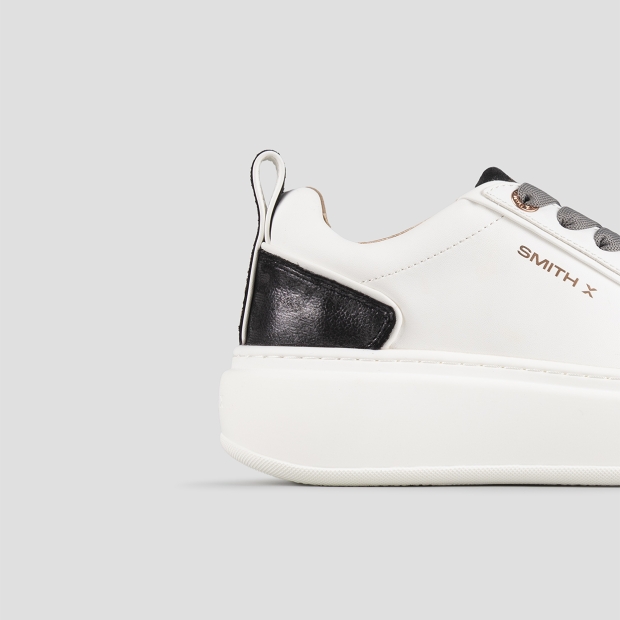 Sneakers Alexander Smith stone donna in bianco e tallone in laminato leopardato grigio - 2