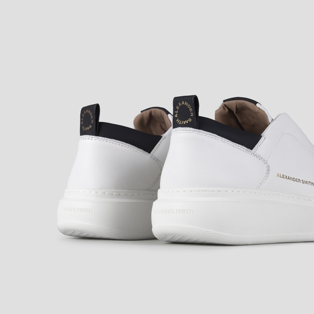 Sneakers Alexander Smith wembley slip-on uomo in morbida pelle bianca con dettagli neri - 4
