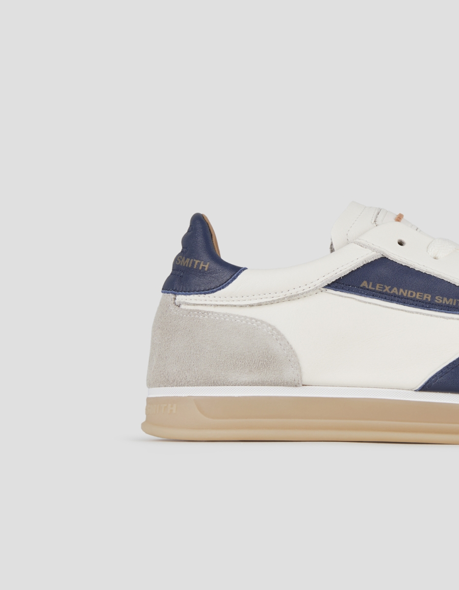Sneakers Alexander Smith thames uomo in pelle bianca, camoscio grigio e logo blu - 2