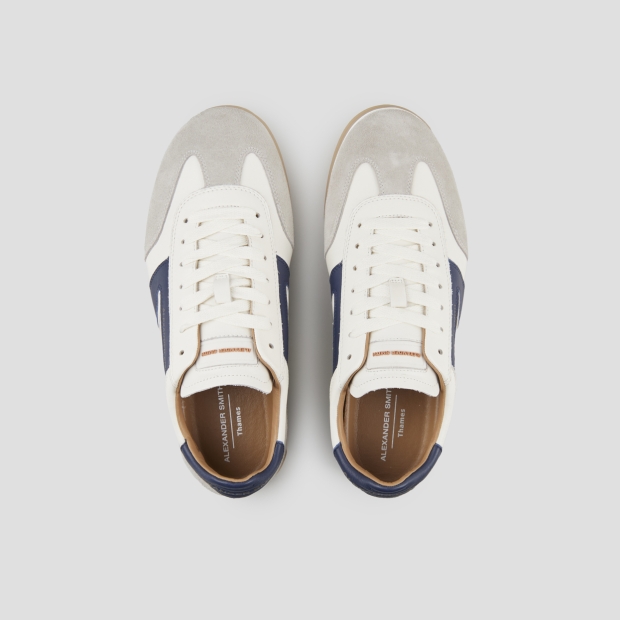 Sneakers Alexander Smith thames uomo in pelle bianca, camoscio grigio e logo blu - 5