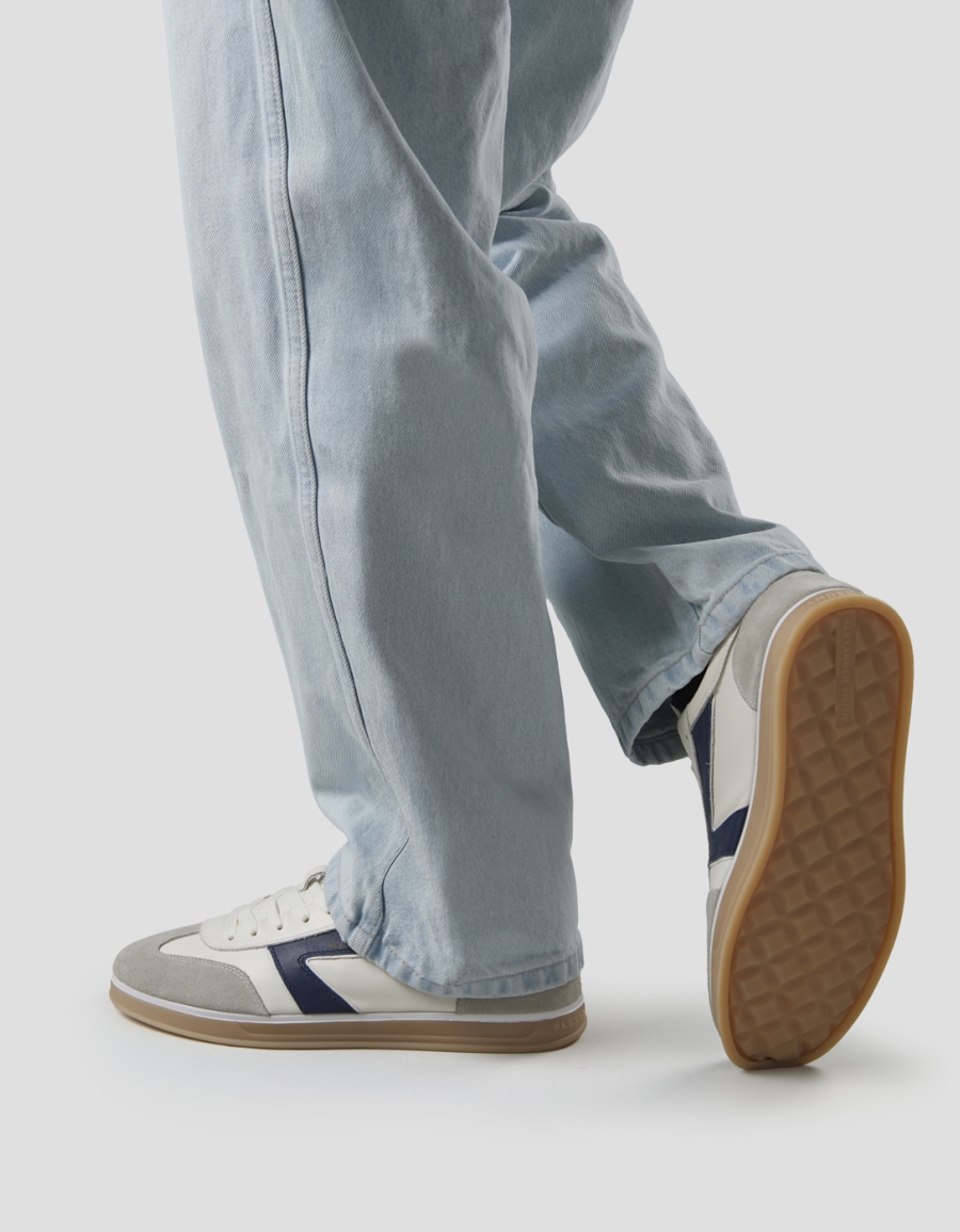 Sneakers Alexander Smith thames uomo in pelle bianca, camoscio grigio e logo blu - 2