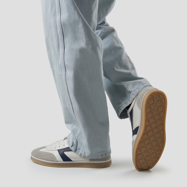 Sneakers Alexander Smith thames uomo in pelle bianca, camoscio grigio e logo blu - 2