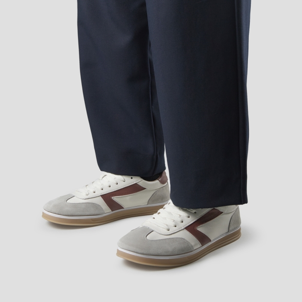 Sneakers Alexander Smith thames uomo in pelle bianca, camoscio grigio e logo vinaccia - 2