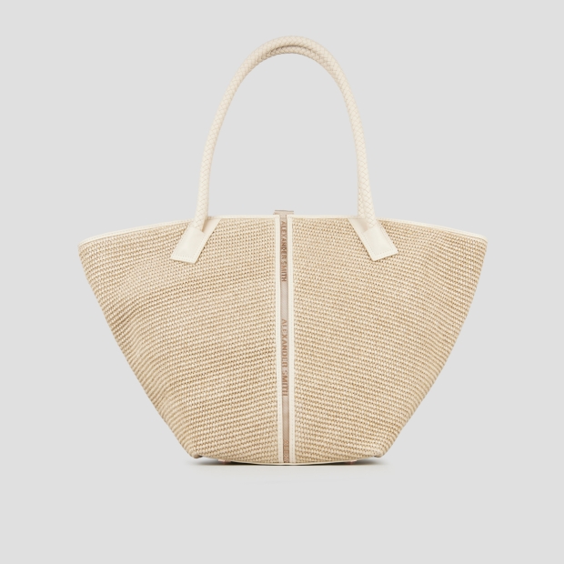 Sneakers Alexander Smith lauren large borsa a spalla in rafia beige e manico intrecciato - 3