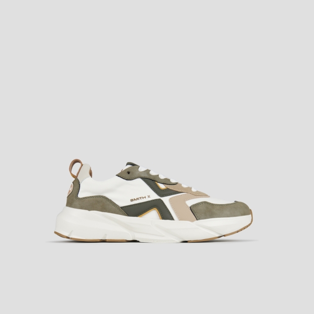 Sneakers Alexander Smith horizon uomo in bianco con suede e dettagli verde militare - 1