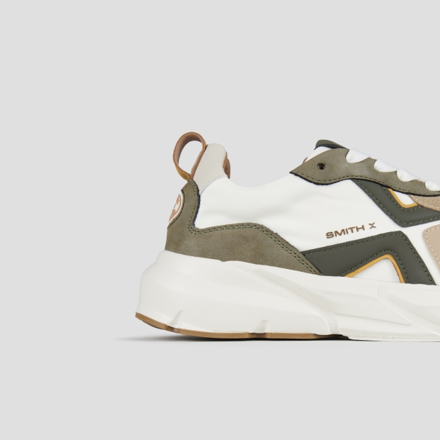 Sneakers Alexander Smith horizon uomo in bianco con suede e dettagli verde militare - 3