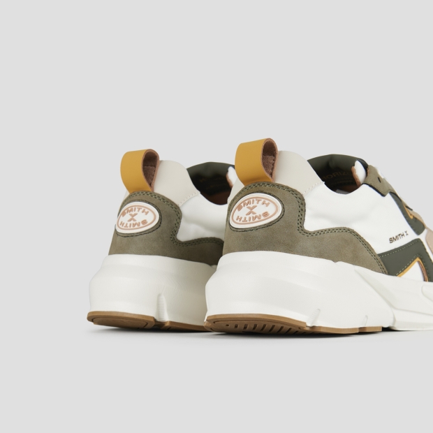 Sneakers Alexander Smith horizon uomo in bianco con suede e dettagli verde militare - 5