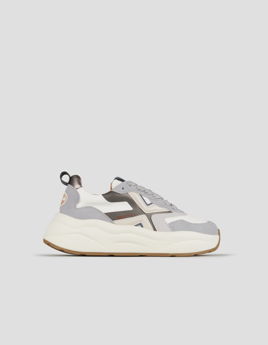 Sneakers Alexander Smith horizon donna in pelle bianca con dettagli in suede grigio - 1