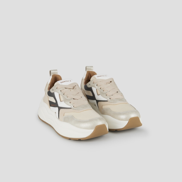Sneakers Alexander Smith horizon donna in pelle beige e dettagli in laminato platino - 4