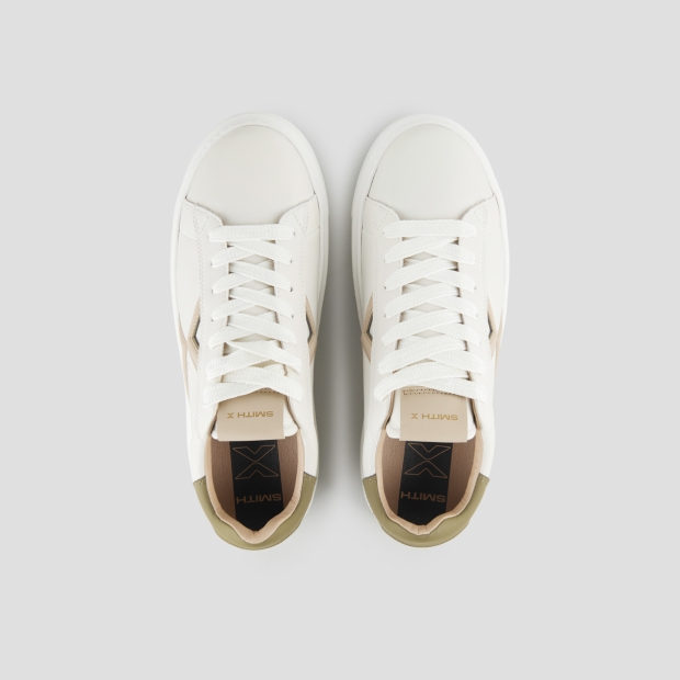 Sneakers Alexander Smith college uomo in pelle bianca, logo avorio e tallone verde - 6