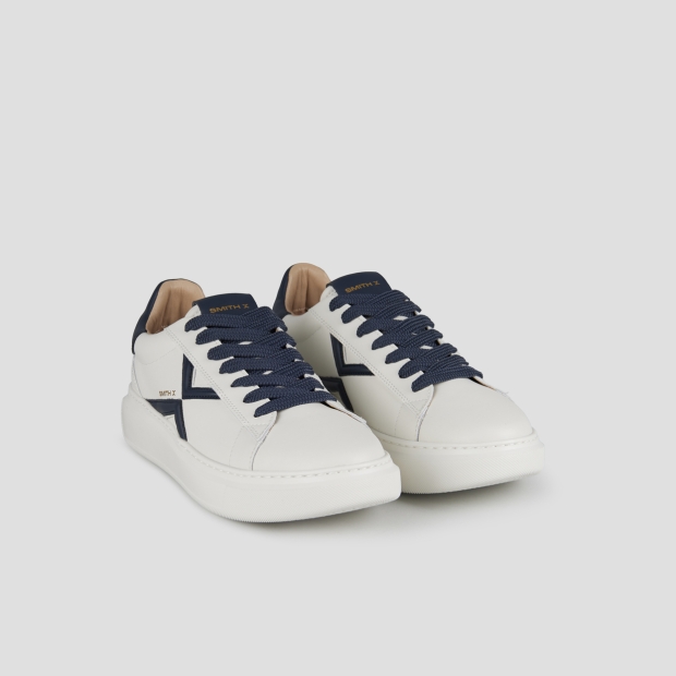 Sneakers Alexander Smith college uomo in pelle bianca e dettagli blu - 4