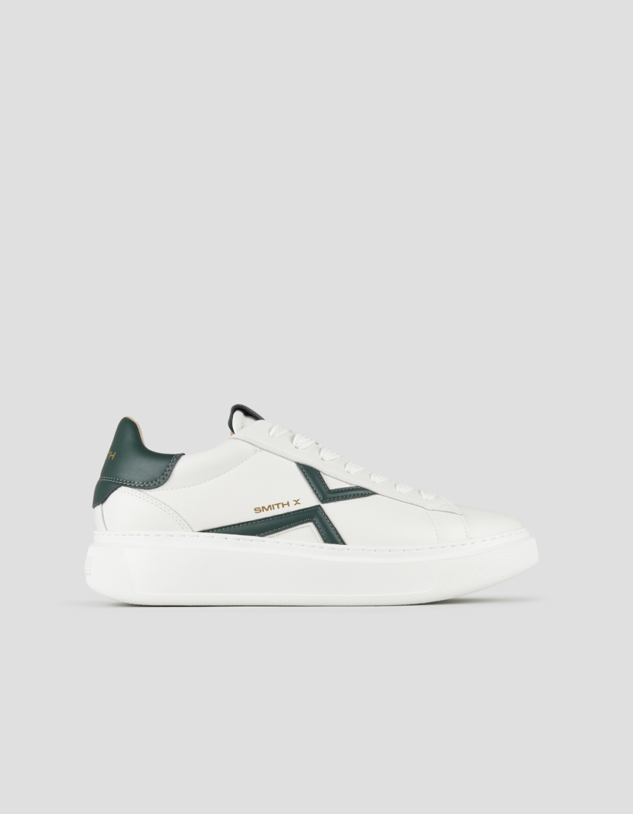 Sneakers Alexander Smith college uomo in pelle bianca e dettagli verdi - 1