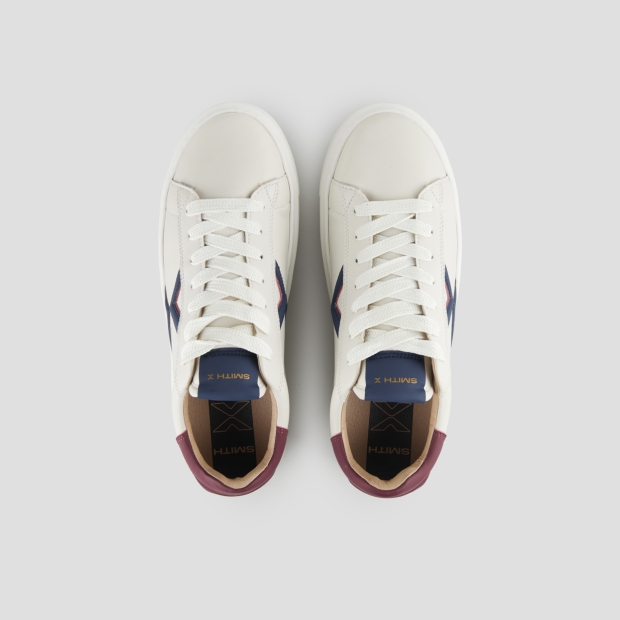 Sneakers Alexander Smith college uomo in pelle bianca, logo blu e tallone rosso - 6