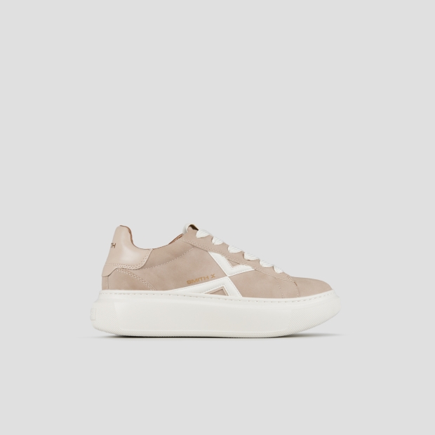 Sneakers Alexander Smith college donna in suede beige e logo bianco - 1