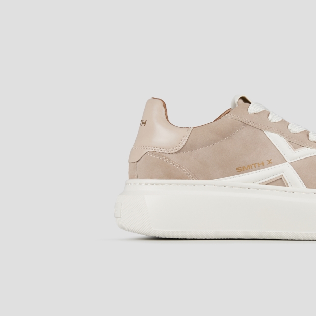 Sneakers Alexander Smith college donna in suede beige e logo bianco - 3