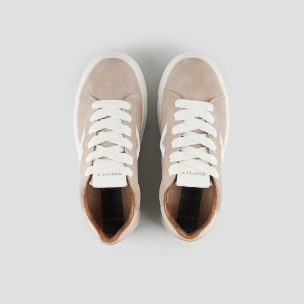 Sneakers Alexander Smith college donna in suede beige e logo bianco - 6