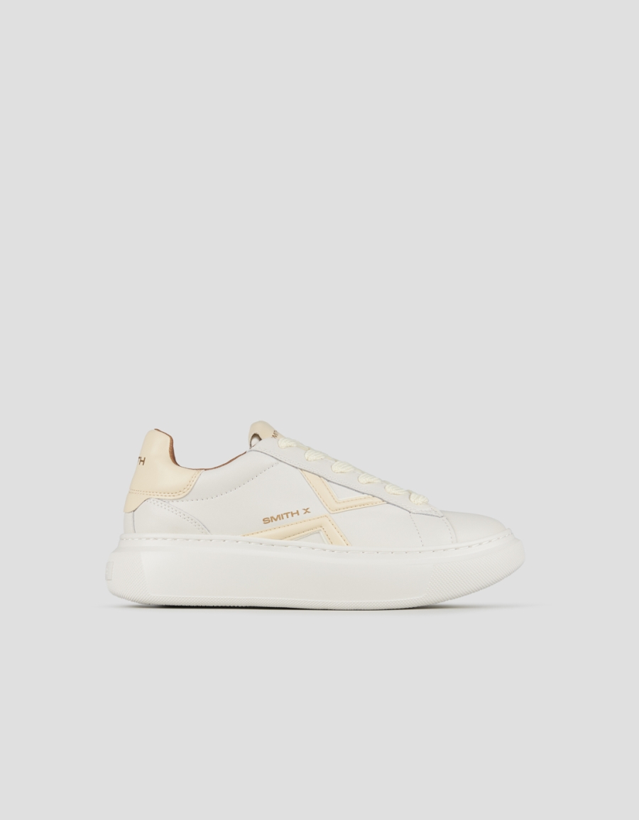 Sneakers Alexander Smith college donna in bianco con logo e tallone giallo pastello - 1