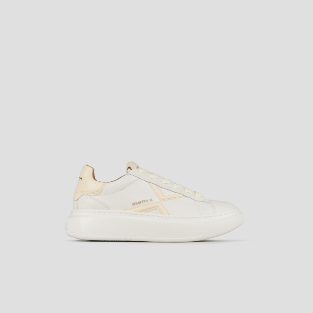 Sneakers Alexander Smith college donna in bianco con logo e tallone giallo pastello - 1