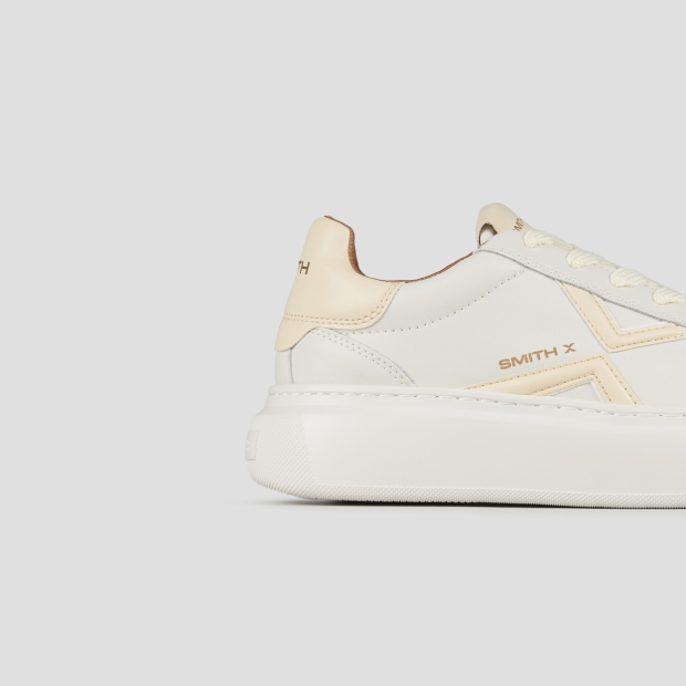 Sneakers Alexander Smith college donna in bianco con logo e tallone giallo pastello - 3