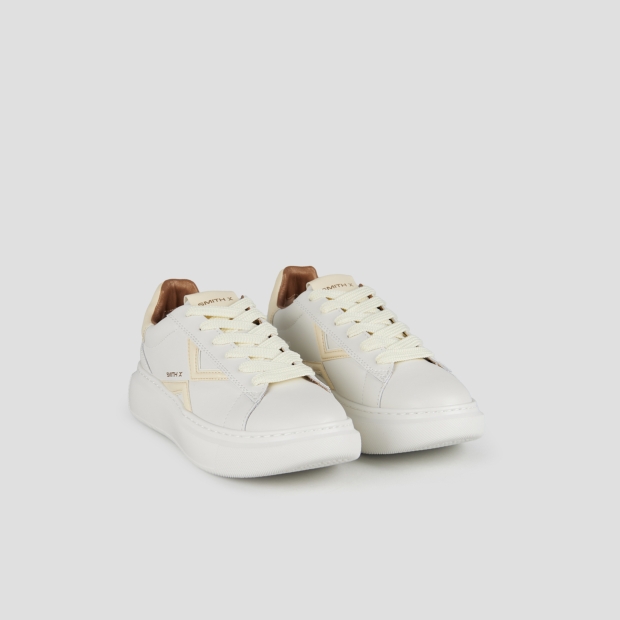 Sneakers Alexander Smith college donna in bianco con logo e tallone giallo pastello - 4