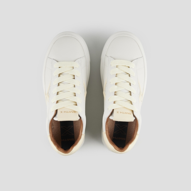 Sneakers Alexander Smith college donna in bianco con logo e tallone giallo pastello - 6