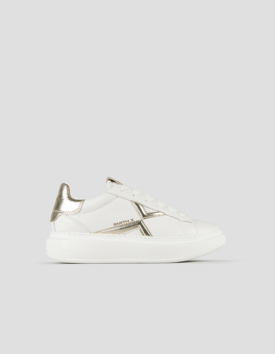 Sneakers Alexander Smith college donna in bianco con logo e tallone laminato oro - 1