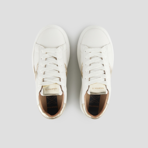 Sneakers Alexander Smith college donna in bianco con logo e tallone laminato oro - 6