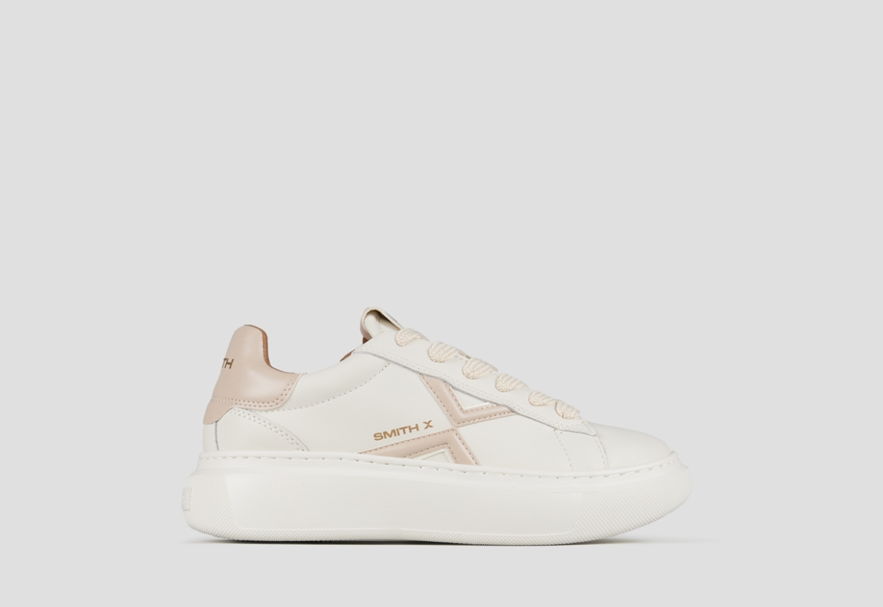 Sneakers Alexander Smith college donna in bianco con logo e tallone rosa - 1